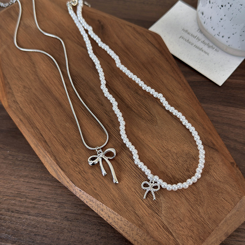 Imitation Pearl Bow Necklace Set