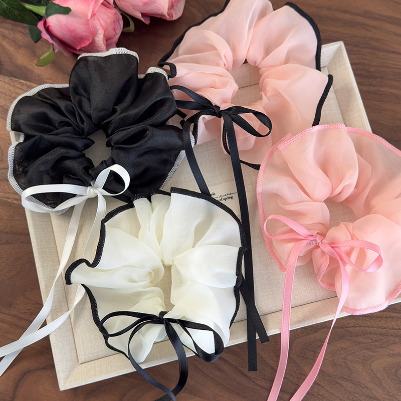 Gumki do Włosów Scrunchie z Siatką i Wstążką