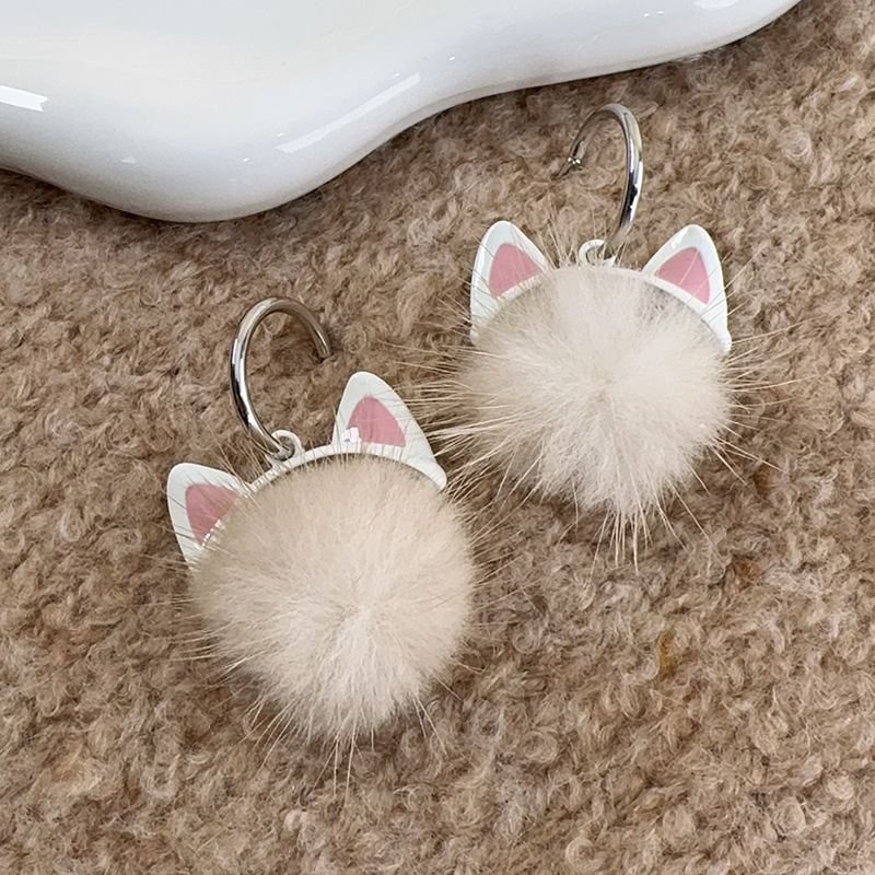 Cat Ear Pom-Pom Earrings