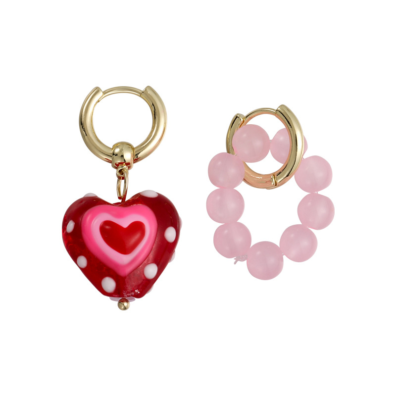 Red Heart Asymmetric Earrings