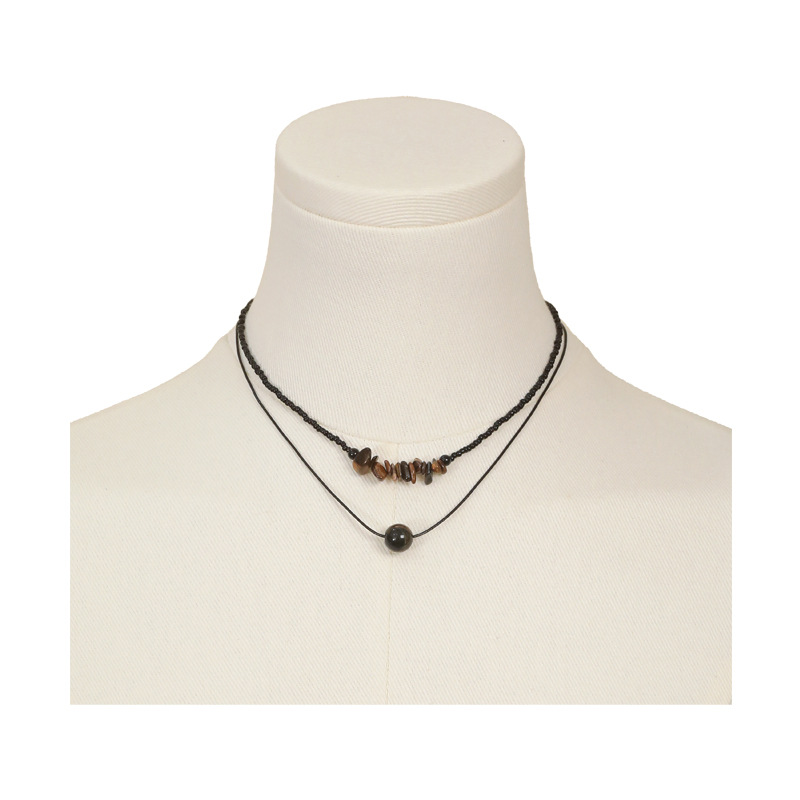 Чорне геометричне намисто з намистинами Тигрове Око