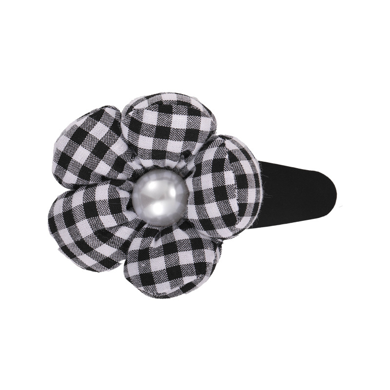 Μαύρο-Λευκό Καρέ Κλιπ Μαλλιών με Λουλούδι και Μαργαριτάρι