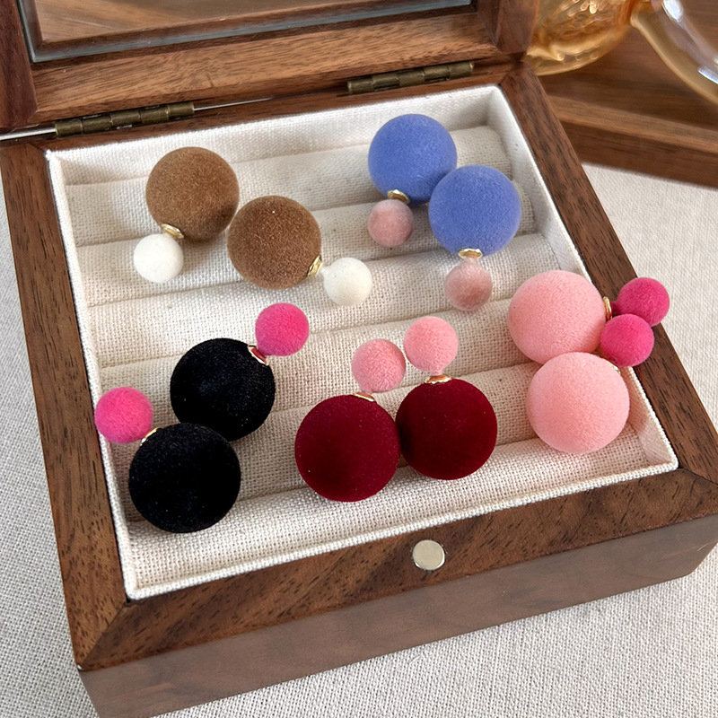 컬러 블록 플로킹 볼 스터드 귀걸이