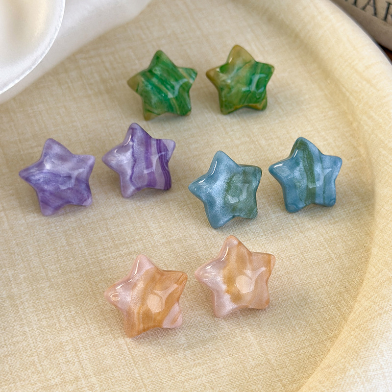 컬러풀 마블 글리터 웨이브 스타 스터드 귀걸이