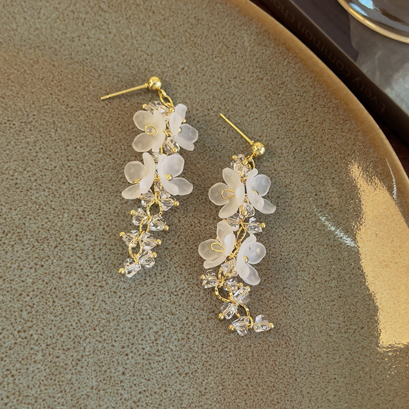 보헤미안 플라워 크리스탈 탈셀 귀걸이