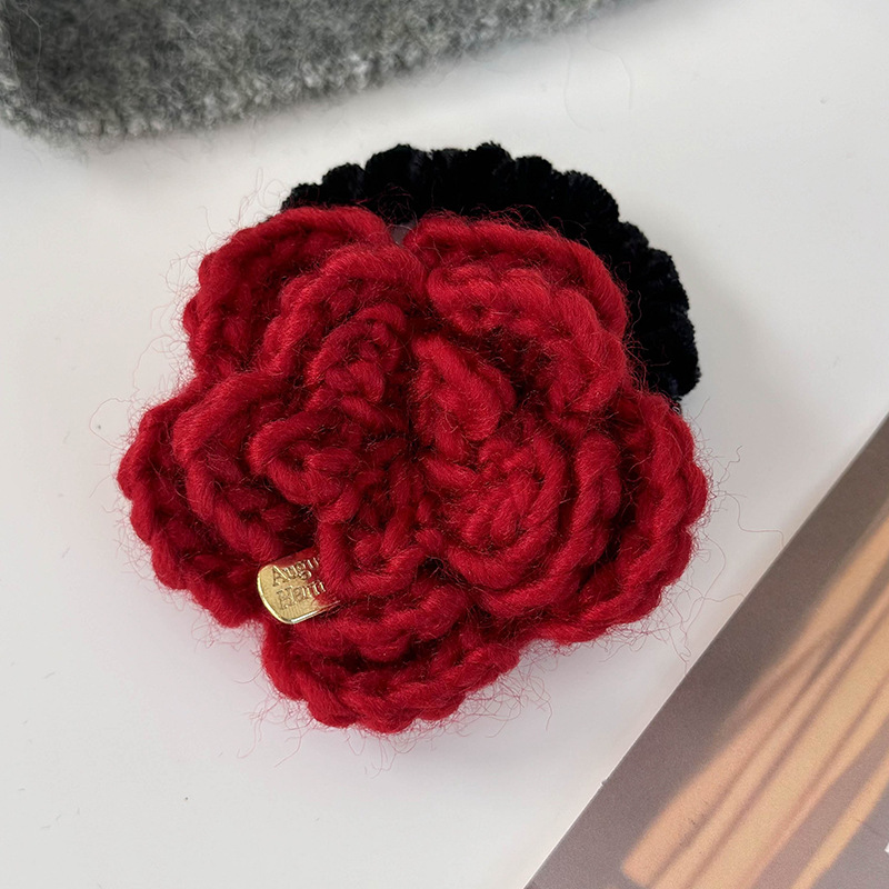 Set Ac de Păr și Bandă Elastică cu Trandafir Roșu Tricotat