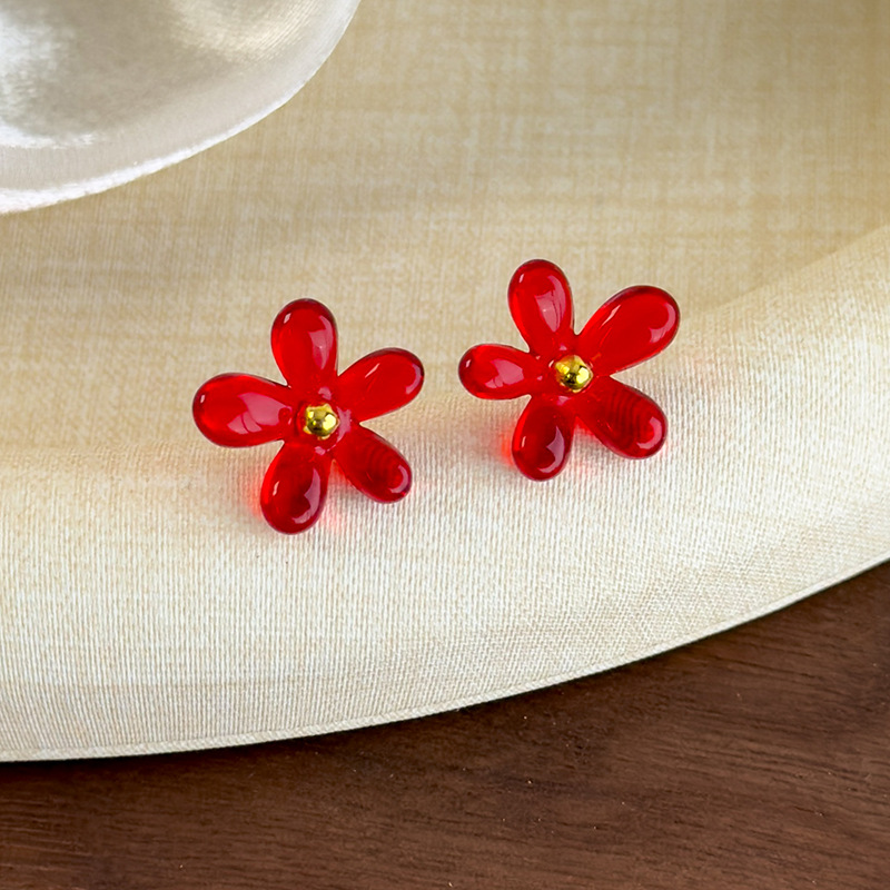 투명 컬러풀 플라워 스터드 귀걸이