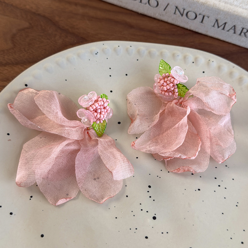 Orecchini Floreali in Chiffon Rosa Bohemien