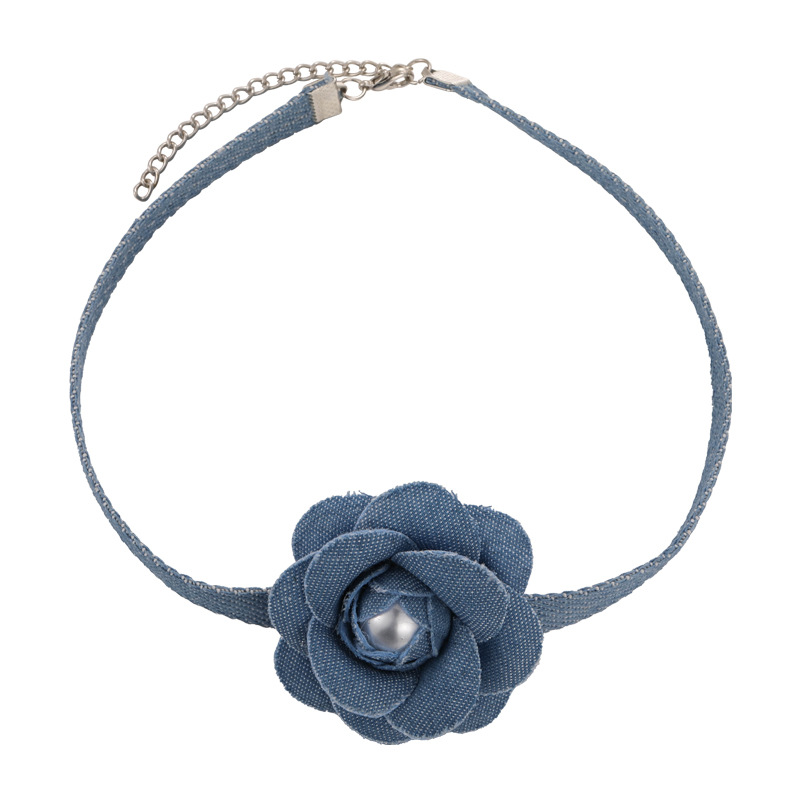 Denim Lace Flower Choker Necklace