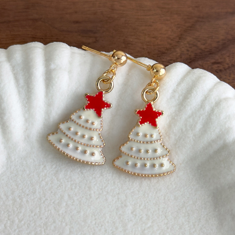 Сережки-гвоздики з ялинкою з емалі