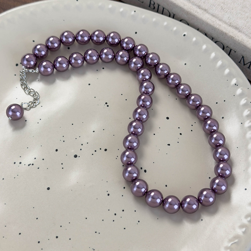 Colar de Pérolas de Vidro Ameixa