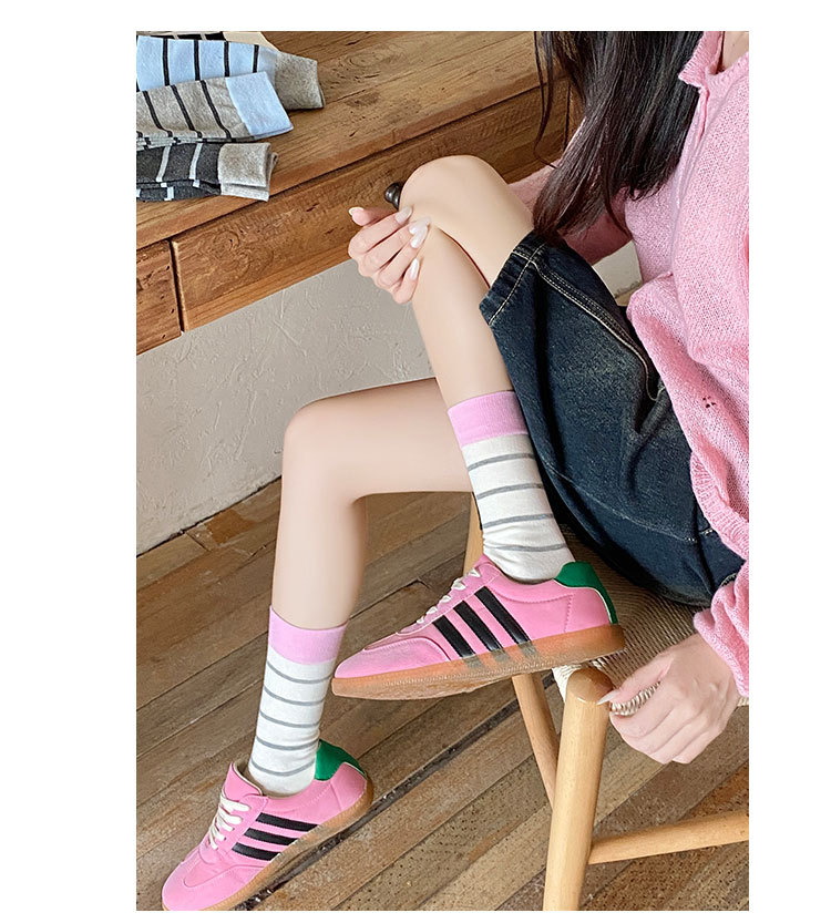 Meias Mid-Calf com Bloco de Cor Listradas para Mulher