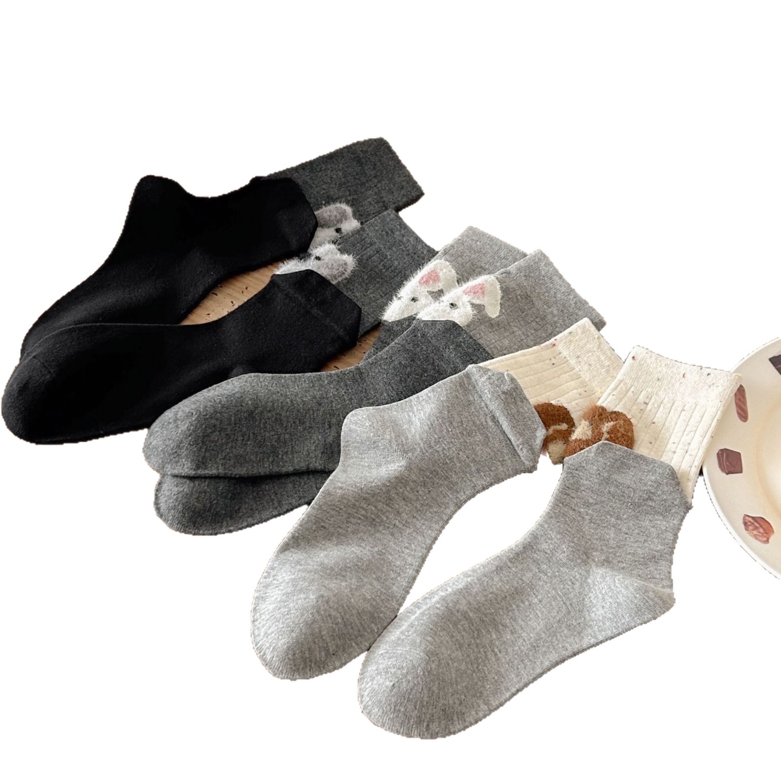 Meias Meia-Canela Mulher Flockada Desenho Animado