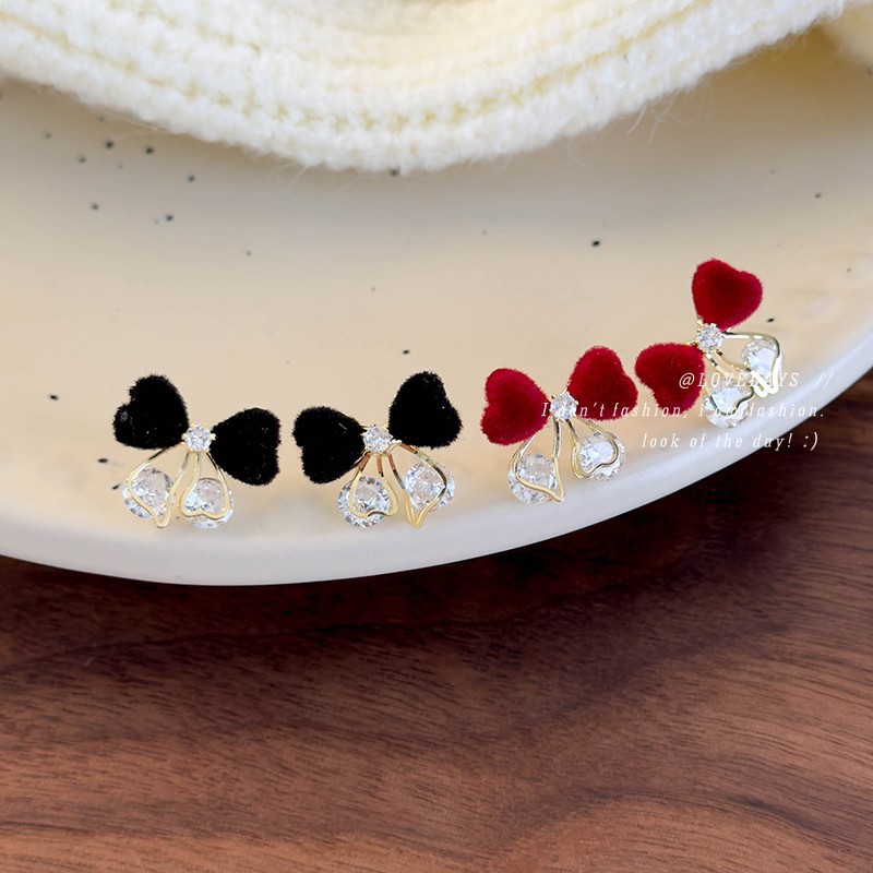 하트 리본 지르코니아 귀걸이