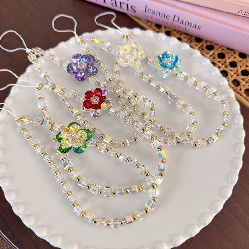 سوار هاتف مع زهرة خرز زجاجي