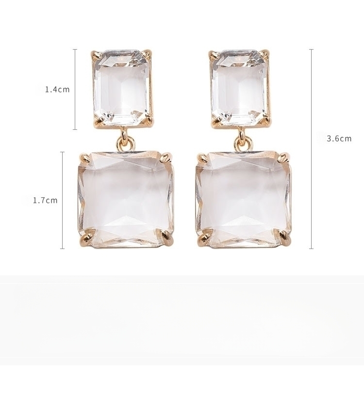 미니멀리스트 기하학적 크리스탈 스퀘어 스테이트먼트 귀걸이