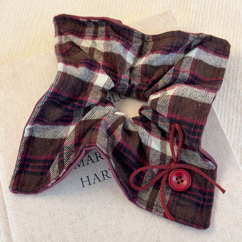 Set Bandă de Păr și Scrunchy Retro cu Model Caro și Fundă