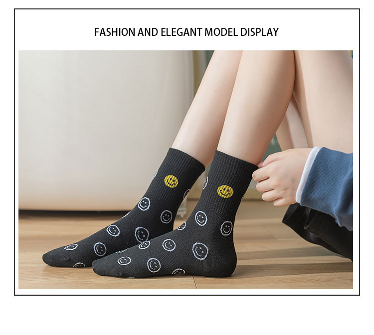 Meias Meia-Canela de Algodão com Carinhas Sorridentes