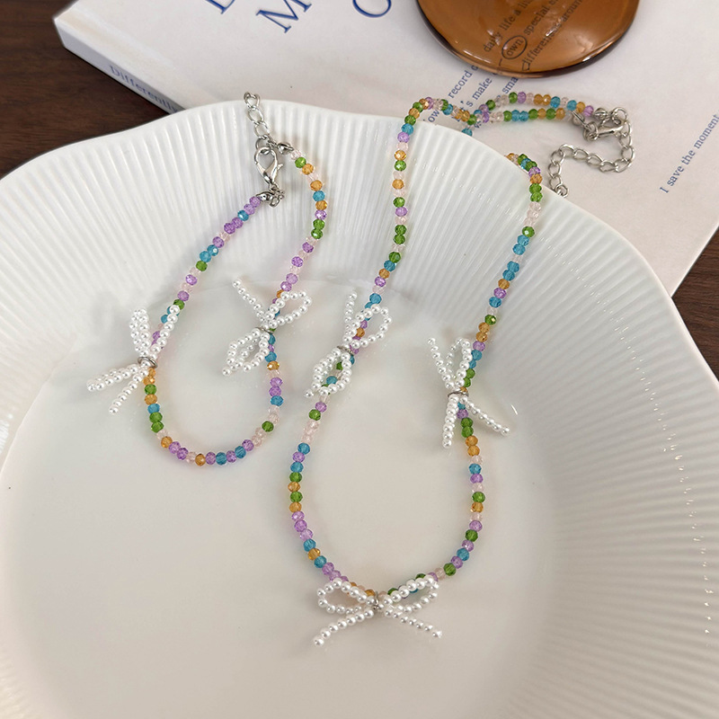 Pastel İnci Fiyonk Kolye Bileklik Seti