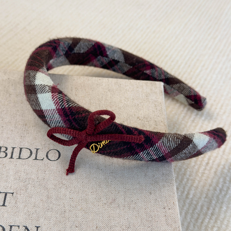 Set Bandă de Păr și Scrunchy Retro cu Model Caro și Fundă