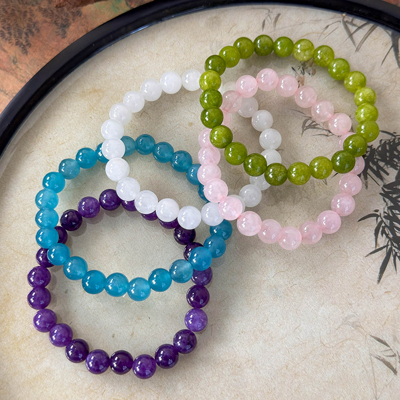 สร้อยข้อมือลูกปัดหินสีสันหลากหลายแบบห่วงเดี่ยว