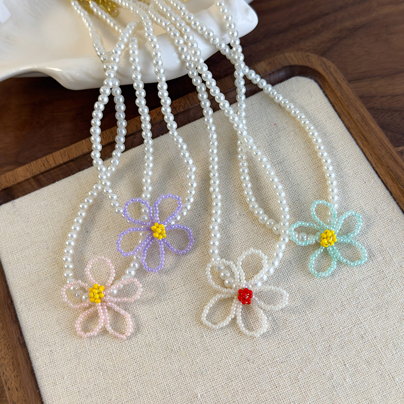 플로럴 비즈 펄 목걸이