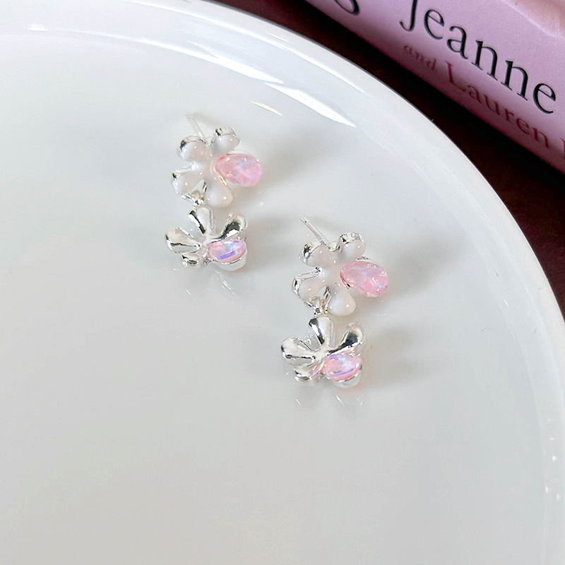 Рожеві Кришталеві Сережки-Квіти
