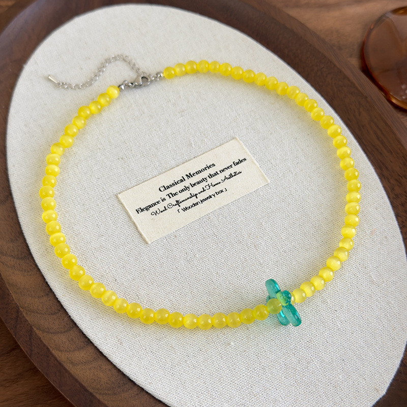 Зелений Квітковий Намисто з Бісером Котяче Око