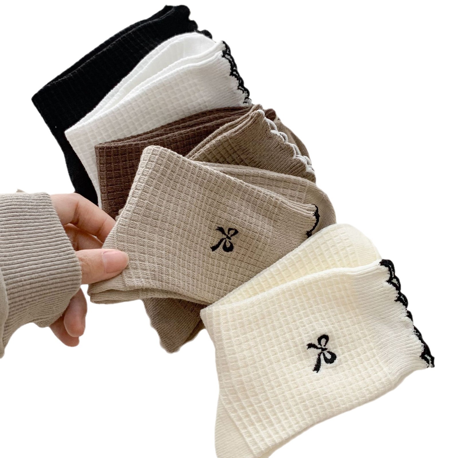 Meias Altas até o Joelho com Bordado de Laço