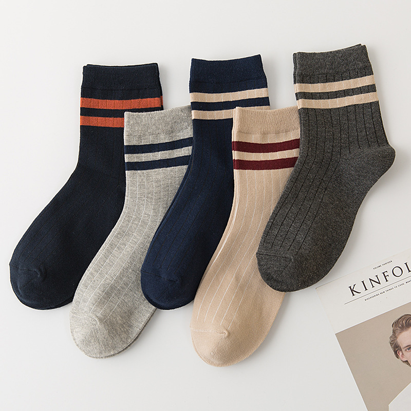 Meias de Algodão com Riscas Duplas e Canelado