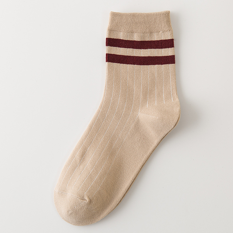Meias de Algodão com Riscas Duplas e Canelado