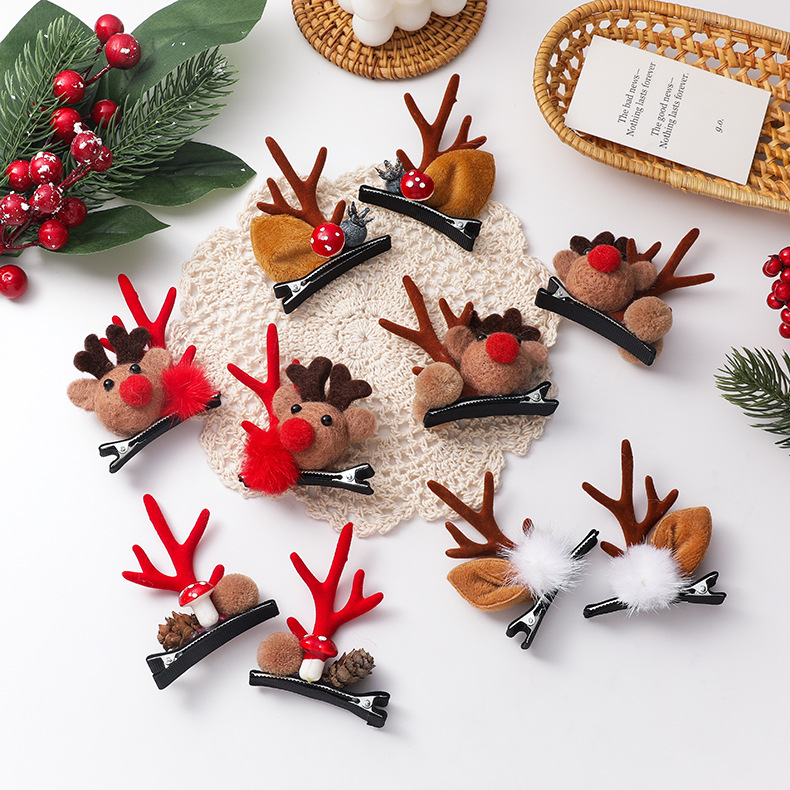 Agrafă și Bandă de Păr cu Reni de Crăciun