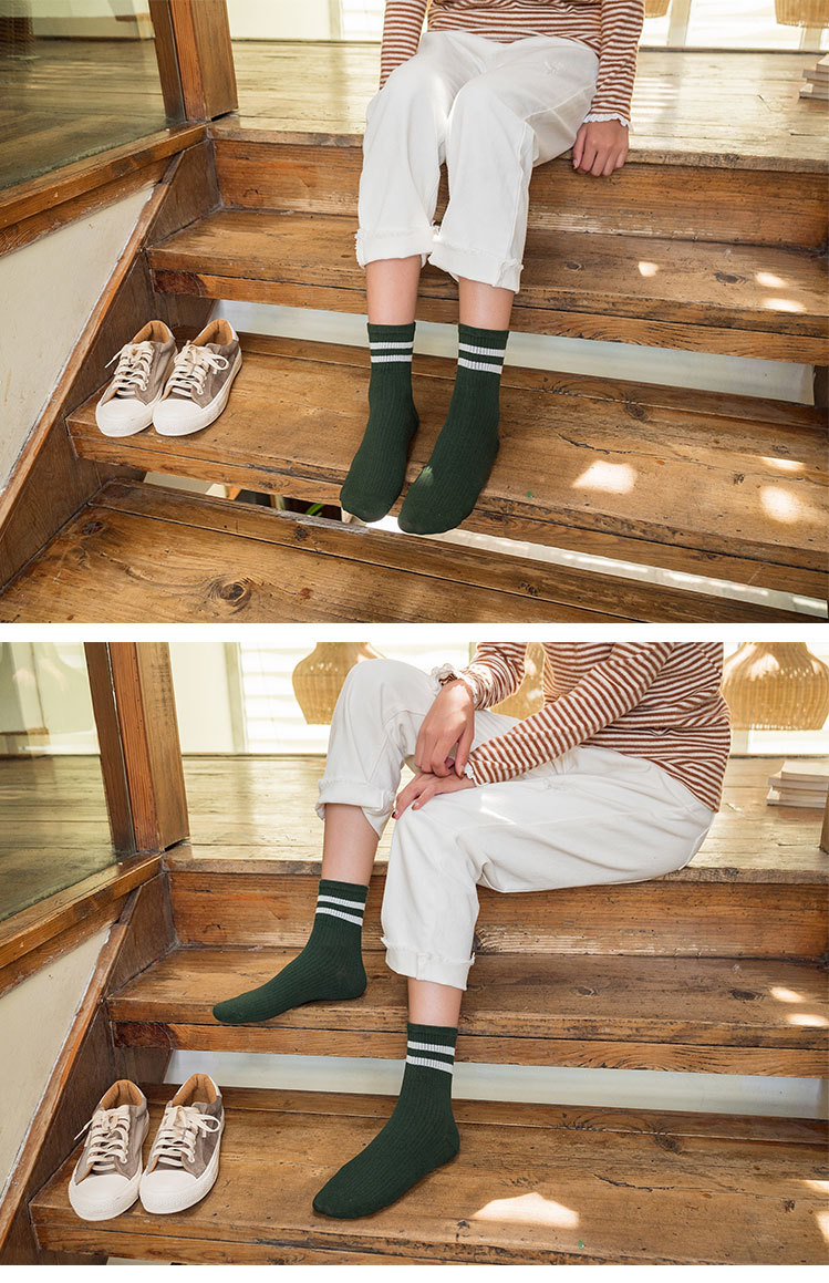 Женские Ребристые Носки с Двумя Полосками