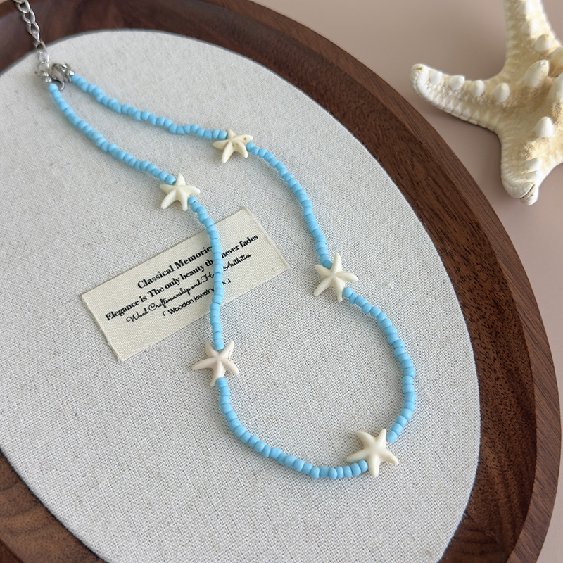 Blue Starfish Beaded Necklace