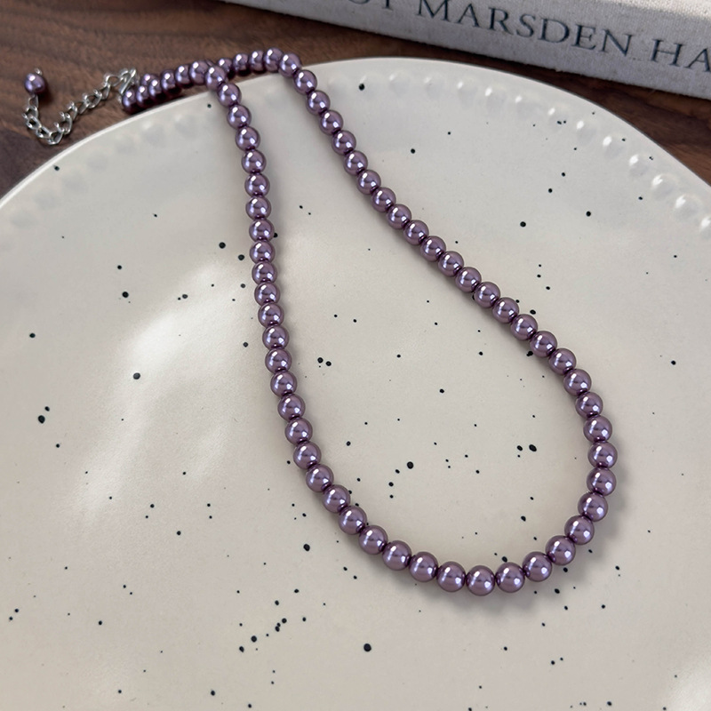 Colar de Pérolas de Vidro Ameixa