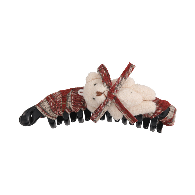 Fundă Tartan și Ursuleț Banana Agrafă de Păr