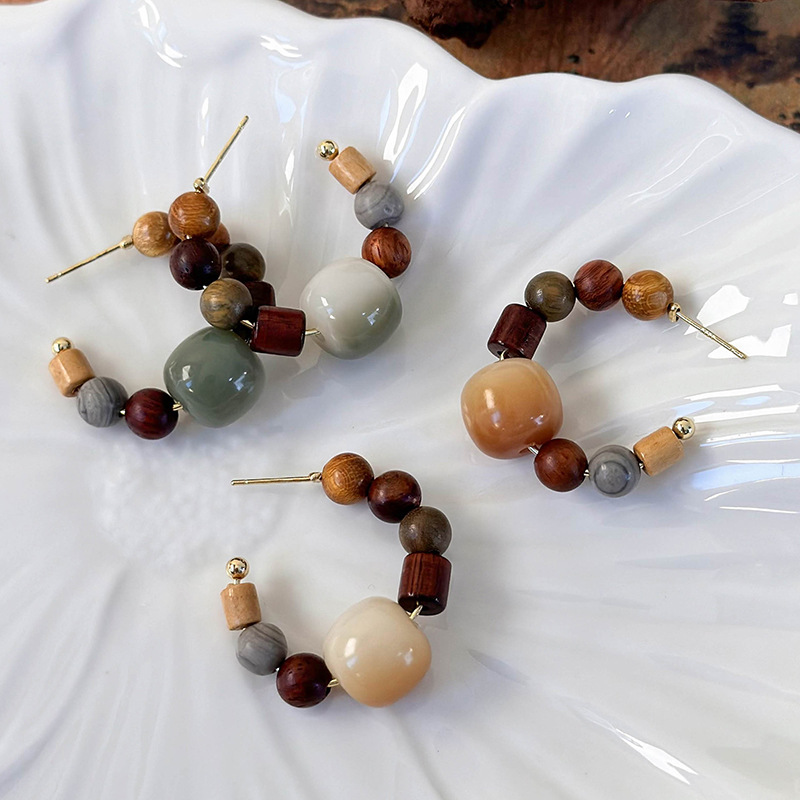 Orecchini a Cerchio in Legno Vintage