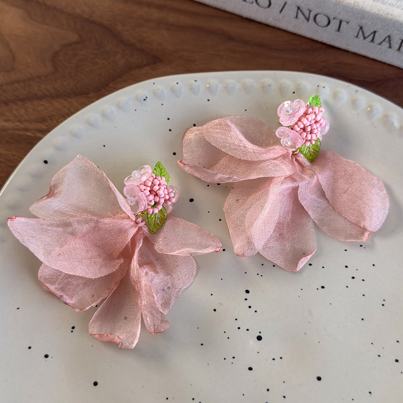 Orecchini Floreali in Chiffon Rosa Bohemien