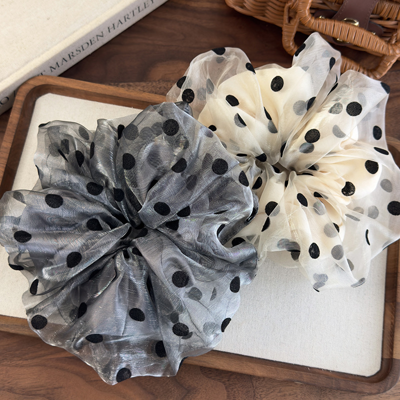 Scrunchie Organza Szara Podwójna Warstwa