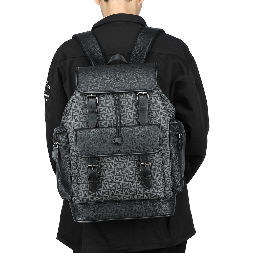 체크 무늬 드로우스트링 플랩 백팩