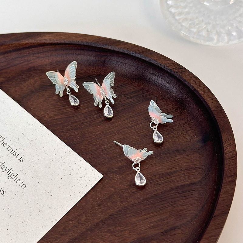 Přechodové Růžové Motýlí Náušnice