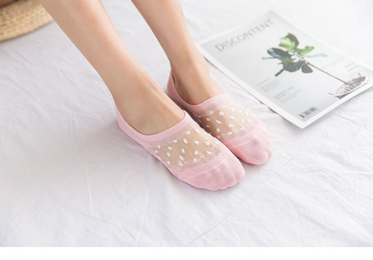 ถุงเท้าไม่โผล่ลายเมชผ้าลายลูกไม้