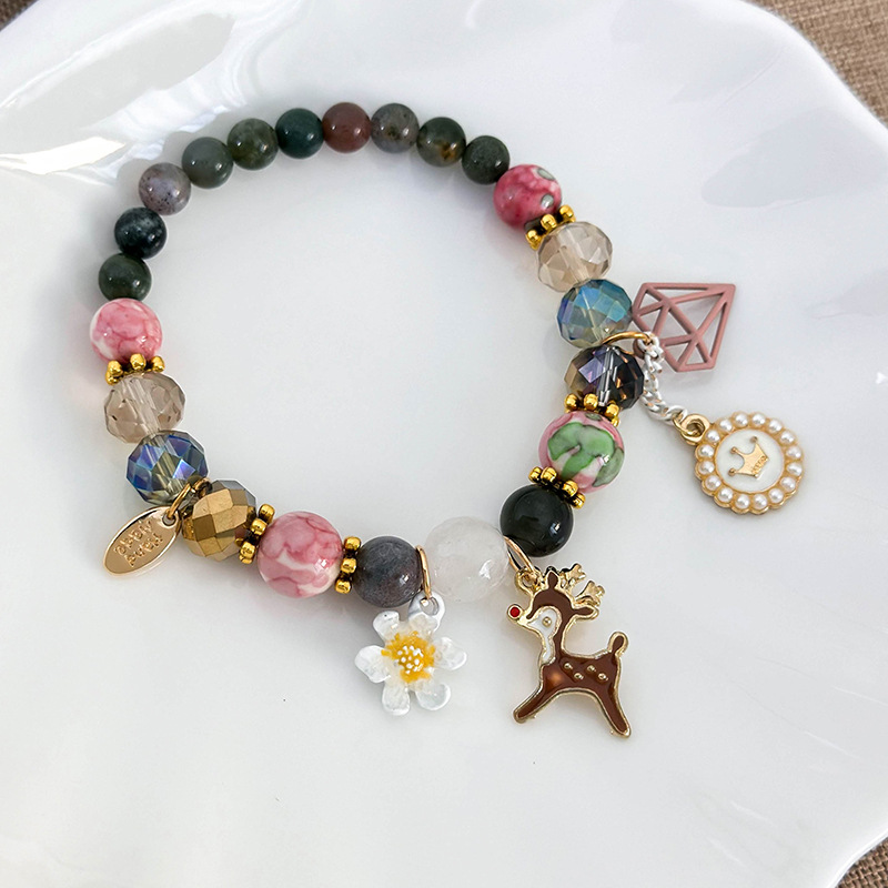 Богемный Браслет с Цветами, Оленем, Жемчугом и Кристаллами