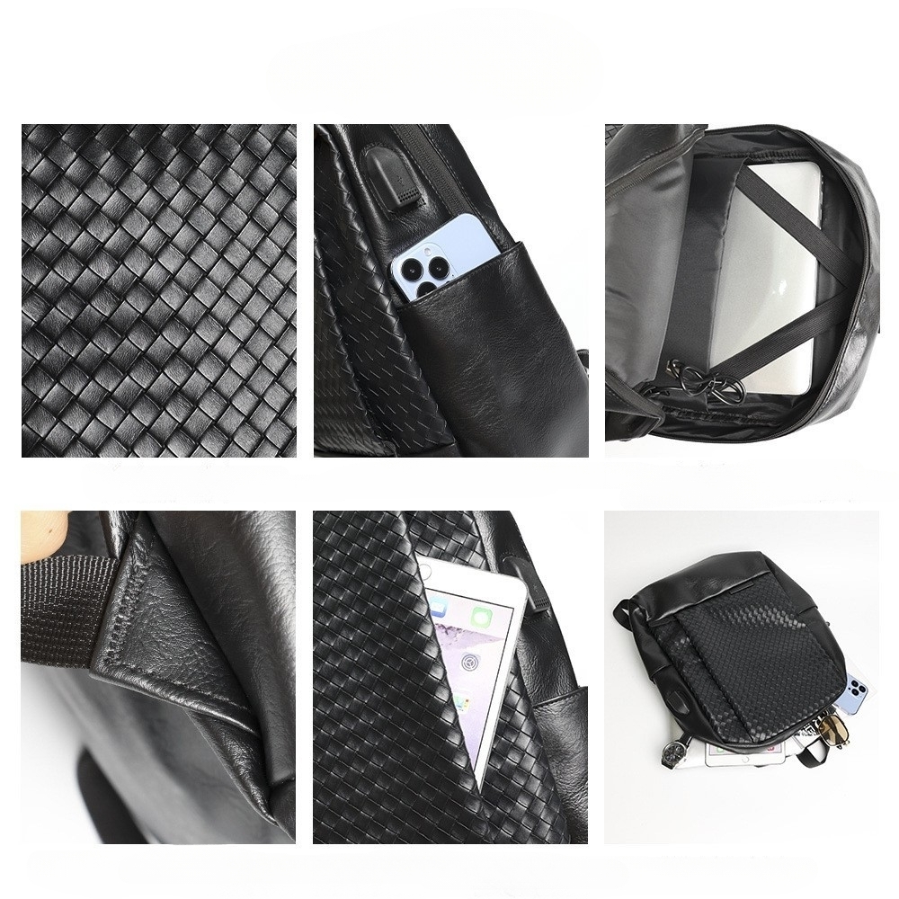 웨븐 PU 가죽 유니섹스 노트북 백팩