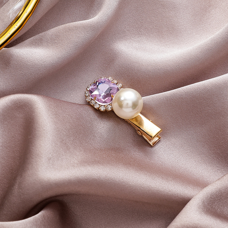 Agrafă de Păr Vintage cu Perlă Mov și Strass