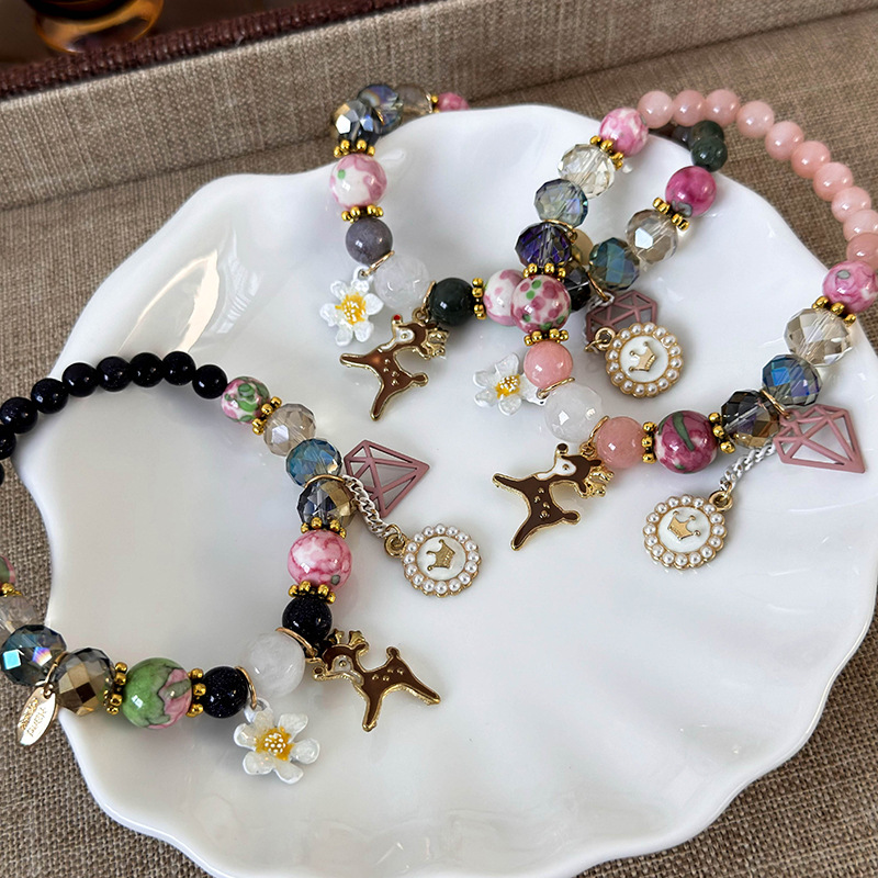 Богемный Браслет с Цветами, Оленем, Жемчугом и Кристаллами