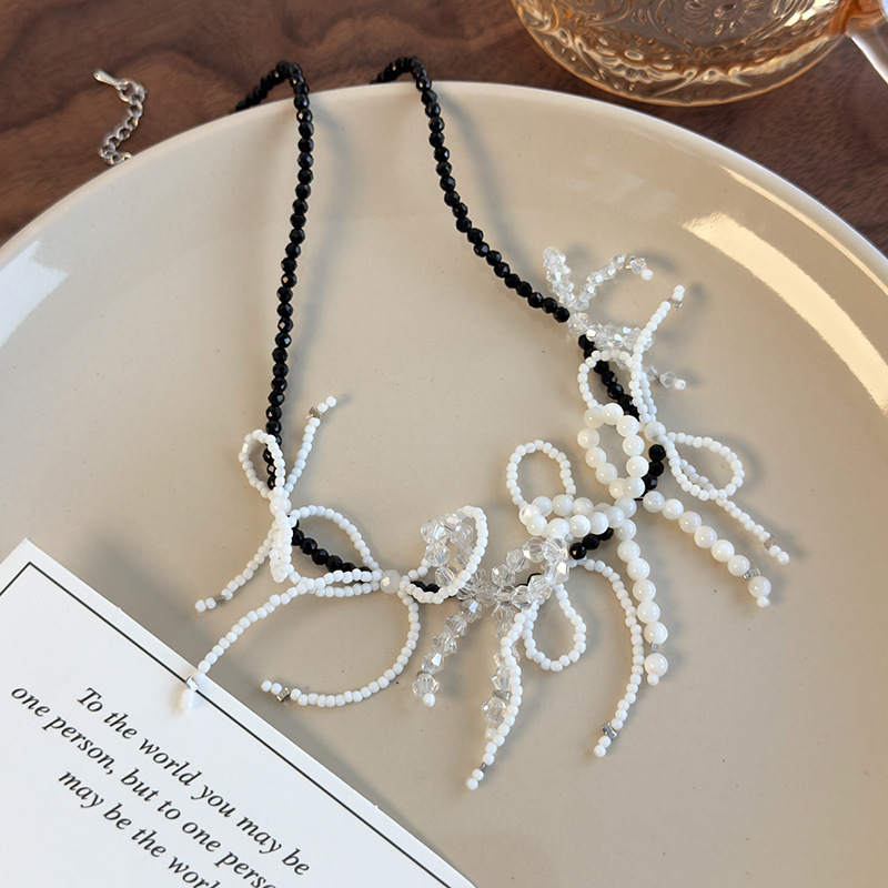 Beaded Crystal Bow Necklace