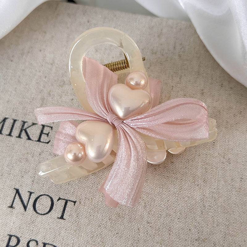 Зажим Коготь Сердце Жемчуг Бант