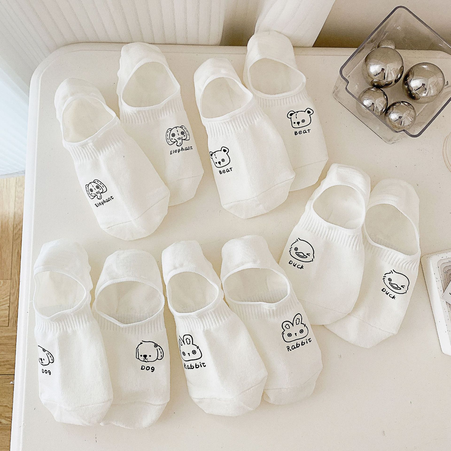 곰 캐릭터 프린트 노쇼 앵클 양말