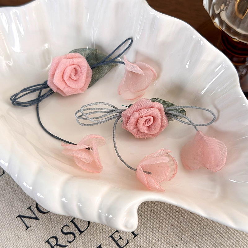 Vintage Růžové Květinové Náušnice